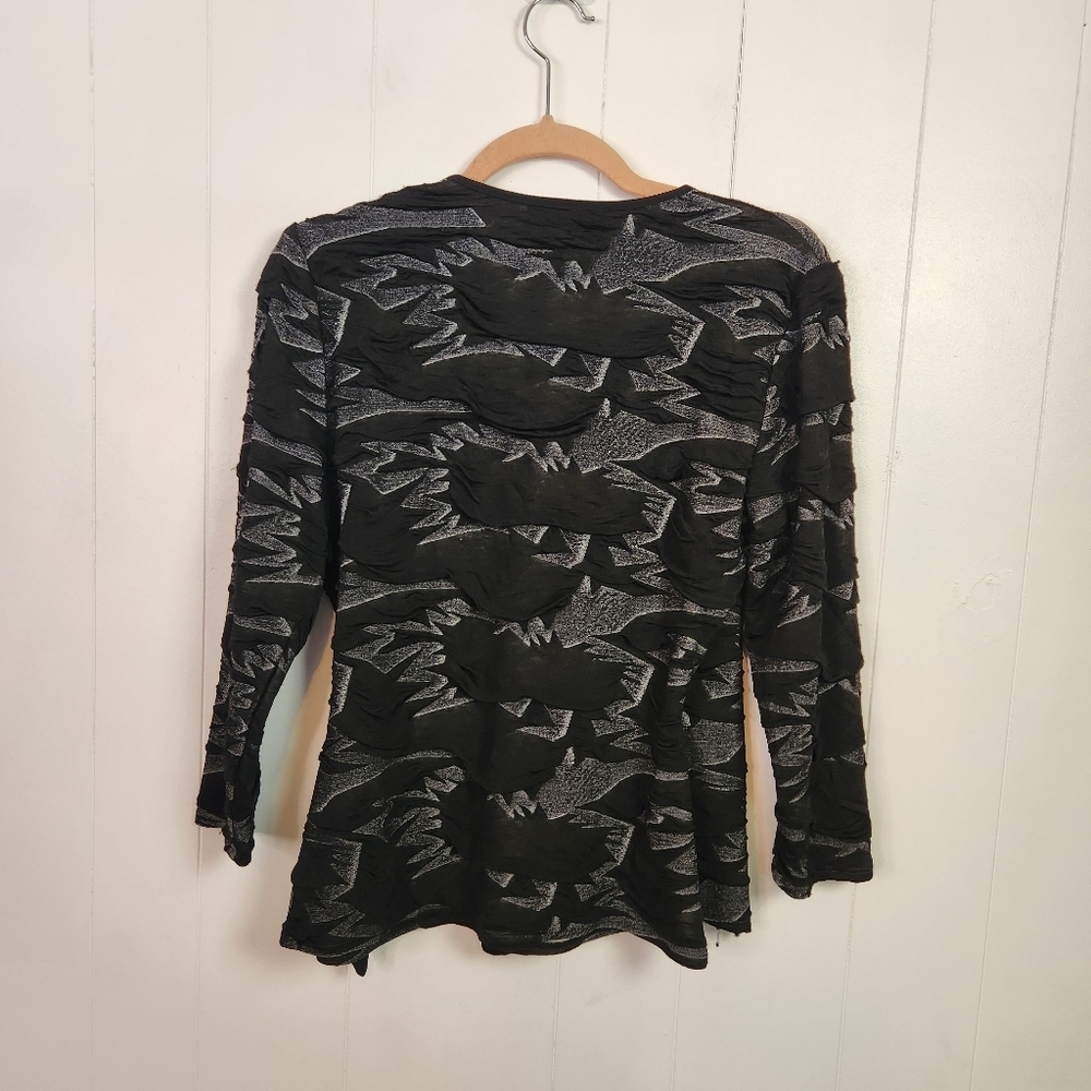 Frank Lyman Black Print V-Neck Wrap Top Stretchy 3/4 Sleeves Size 12 Vintage Y2k - Picture 4 of 9